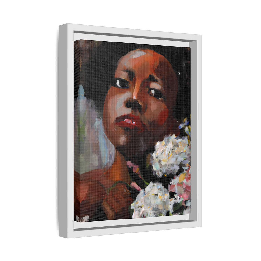 Afro Lady White, Flower Series | Framed Canvas Wall Art