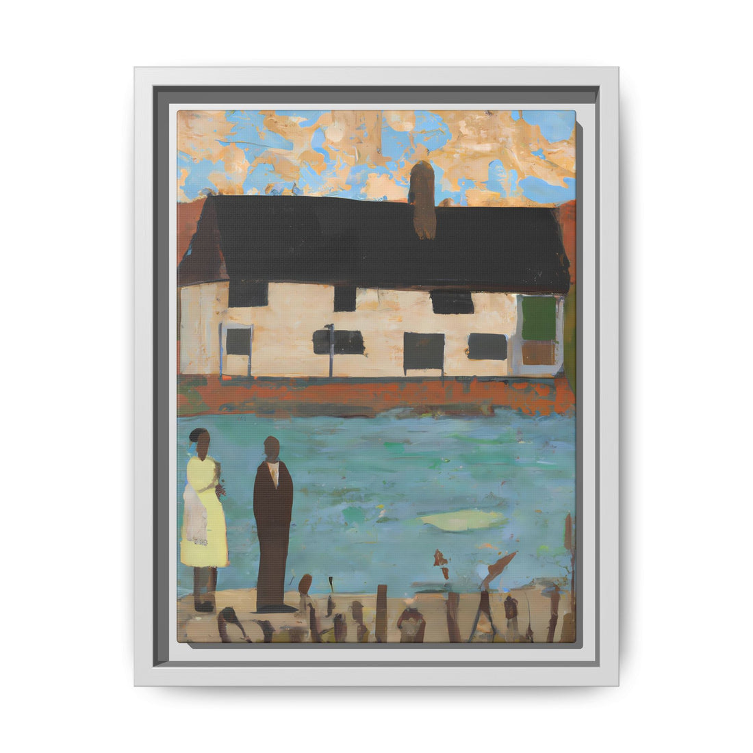 Lake House, Folk Series | Framed Canvas Art