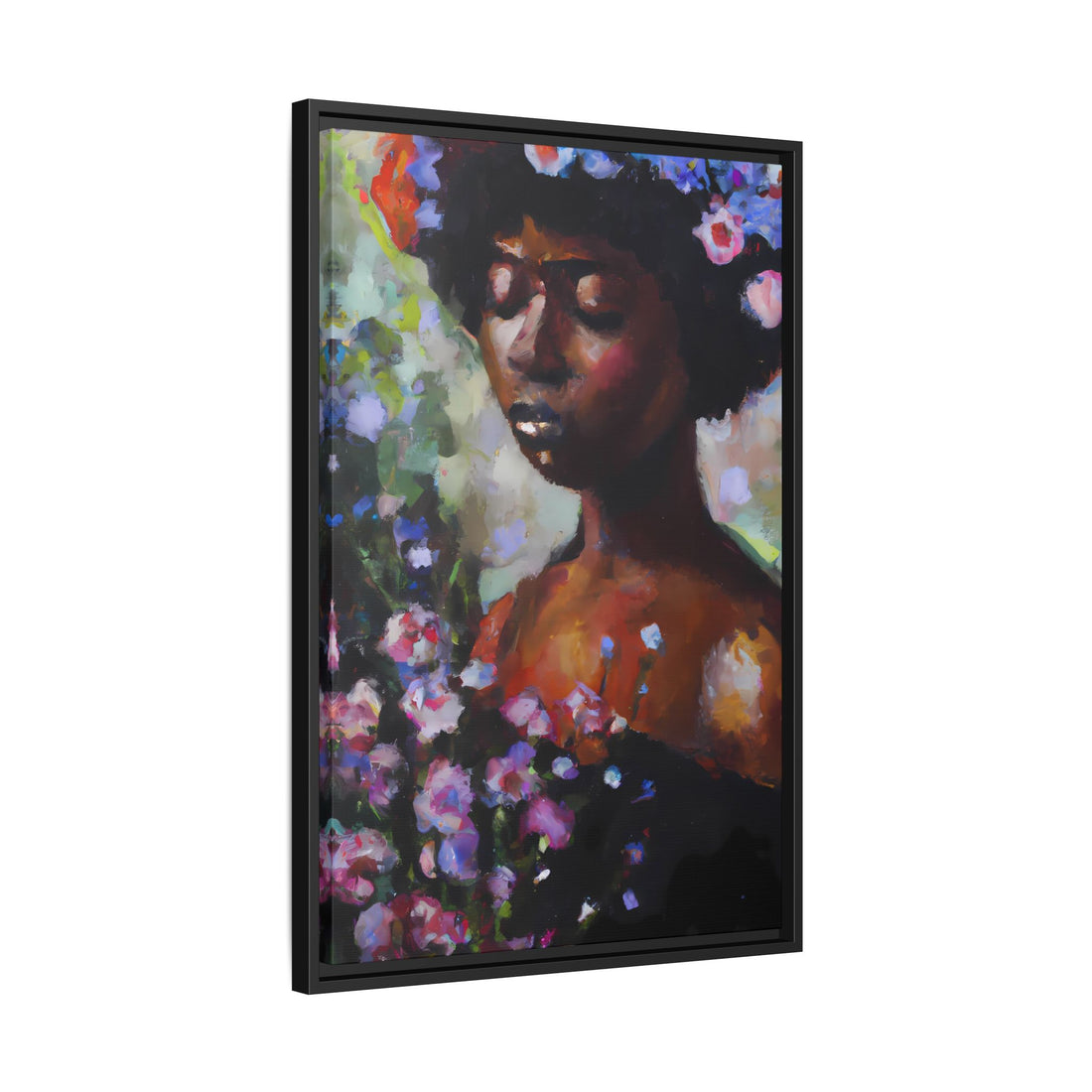 Afro Lady Purple, Flower Series | Framed Canvas Art