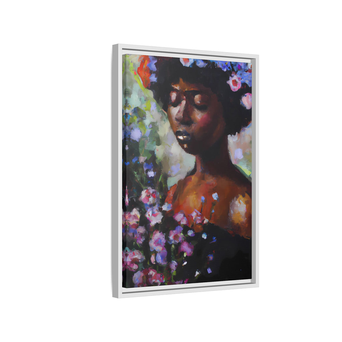 Afro Lady Purple, Flower Series | Framed Canvas Art