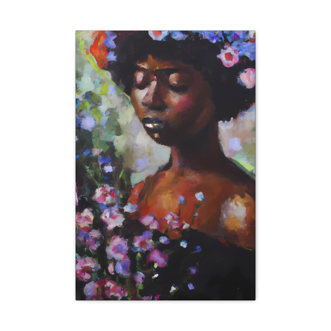 Afro Lady Purple, Flower Series | Canvas Wall Art