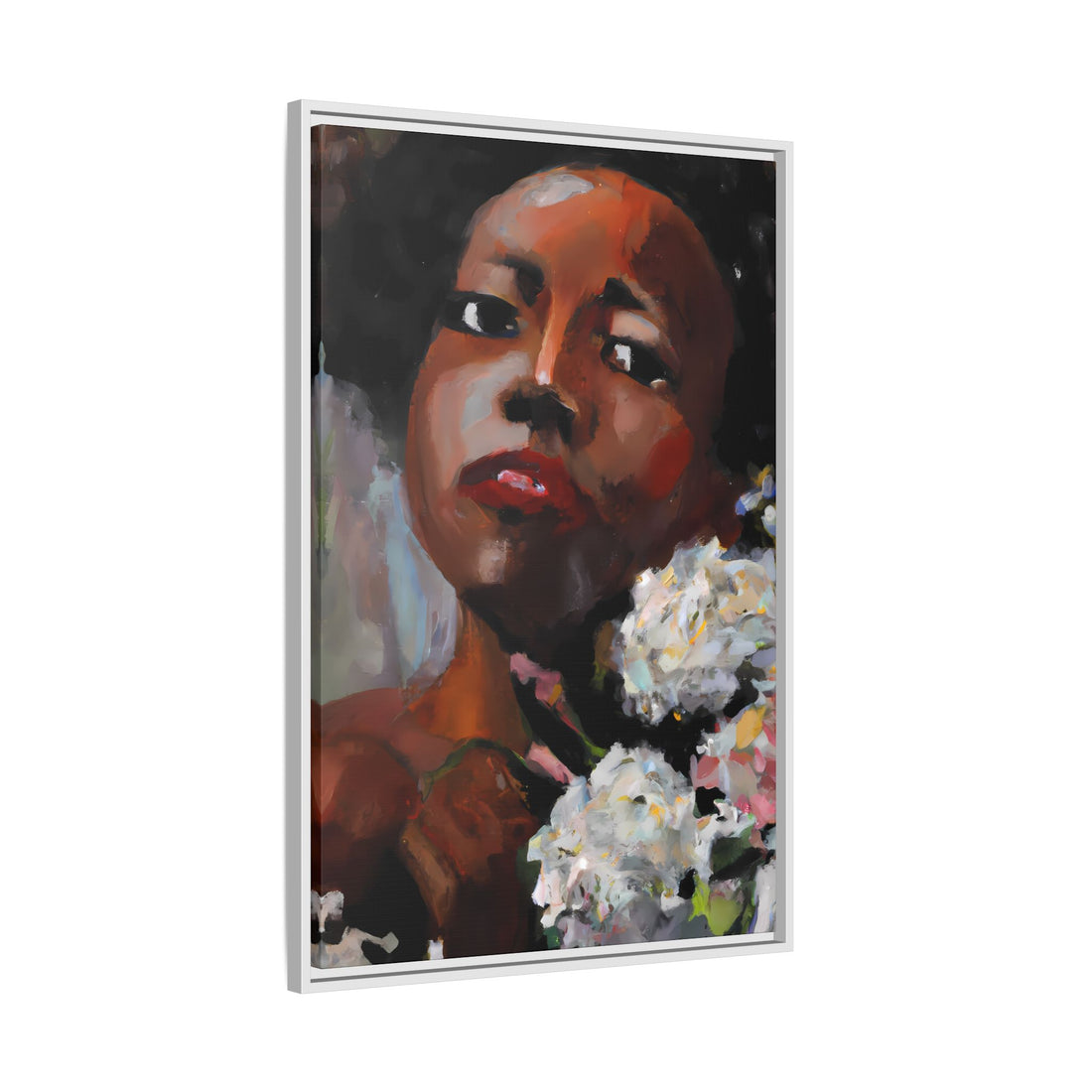 Afro Lady White, Flower Series | Framed Canvas Wall Art