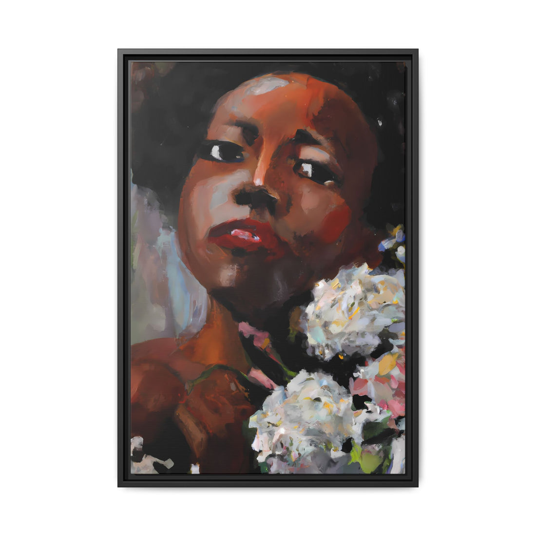 Afro Lady White, Flower Series | Framed Canvas Wall Art