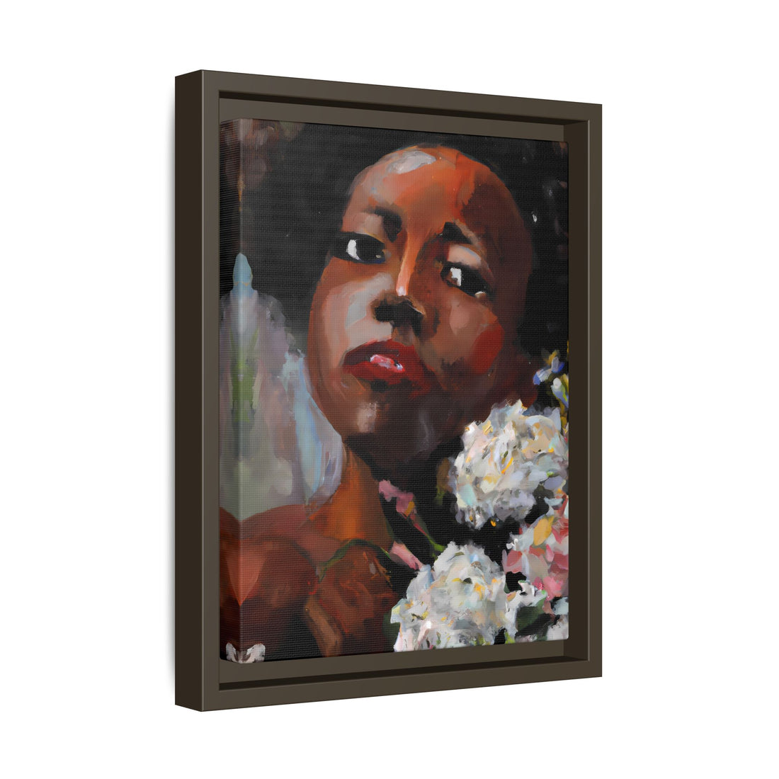 Afro Lady White, Flower Series | Framed Canvas Wall Art