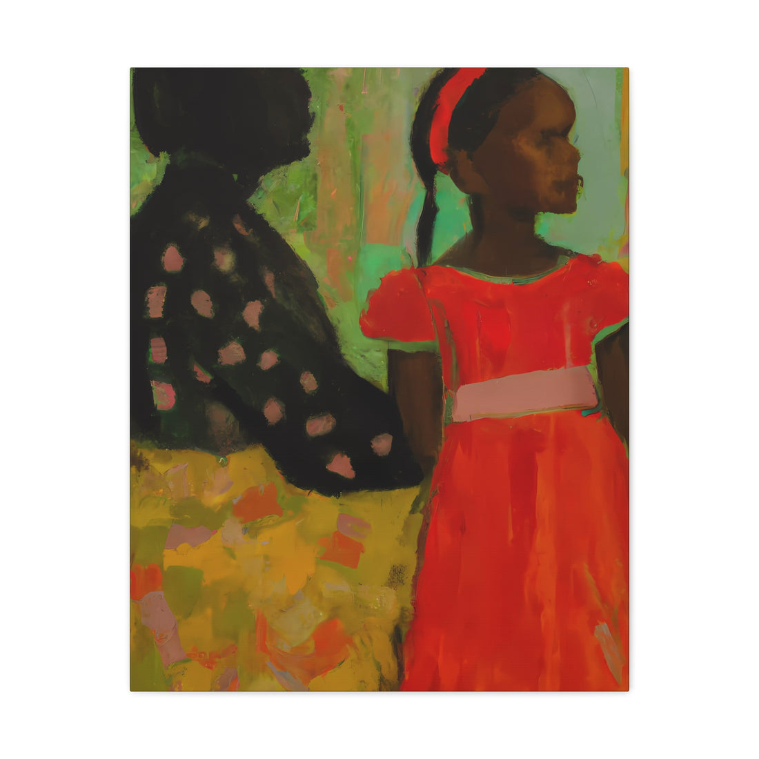 Polka Dot Print Mother, Daughter Series Canvas Wall Art