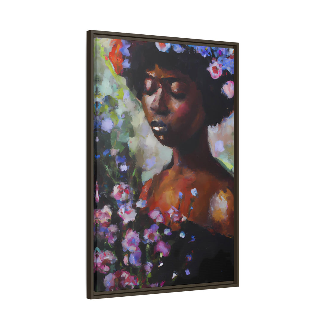 Afro Lady Purple, Flower Series | Framed Canvas Art