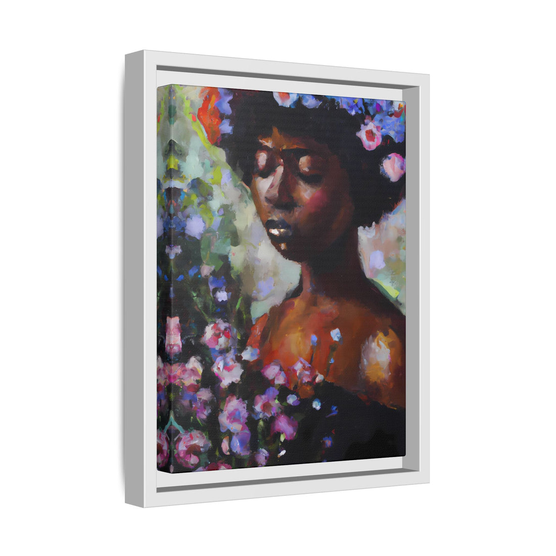 Afro Lady Purple, Flower Series | Framed Canvas Art