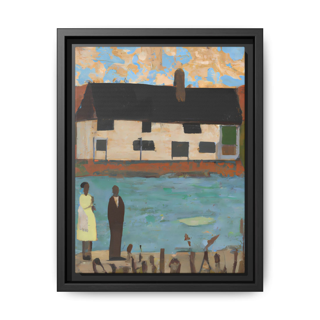 Lake House, Folk Series | Framed Canvas Art