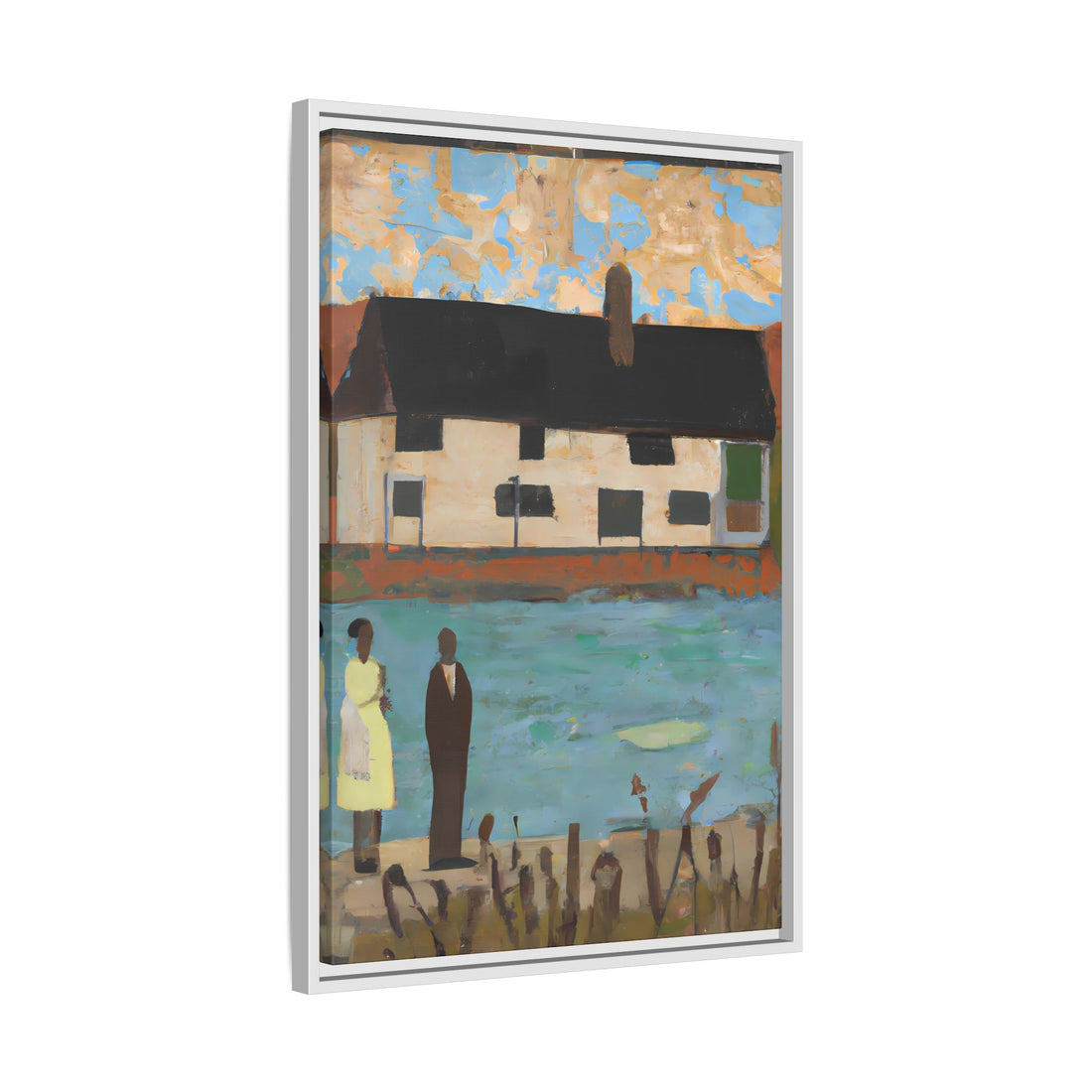 Lake House, Folk Series | Framed Canvas Art
