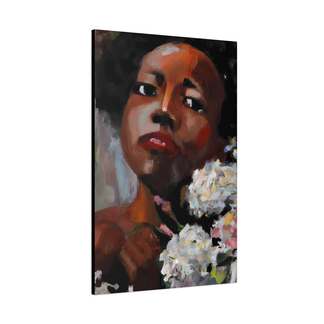 Afro Lady White, Flower Series | Canvas Wall Art