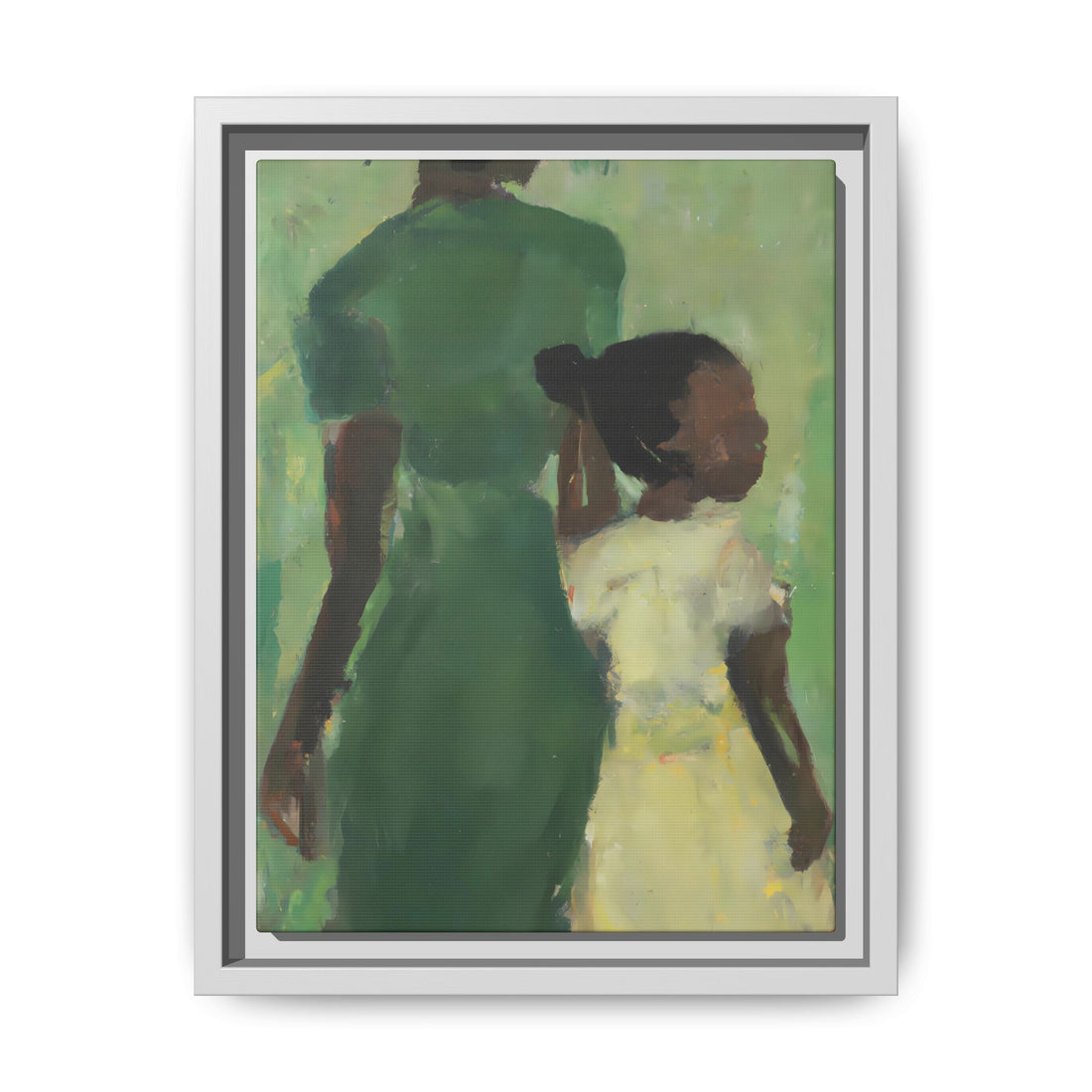 Green Mother, Daughter Series, FRAMED Canvas Wall Art
